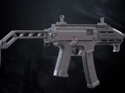 CS-34 SMG With Hands And Weapon Case Low-poly 3D model