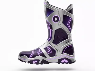 Cosmic Cyberpunk Combat Boot 3D Model Galactic Tech Footwear Low-poly 3D model