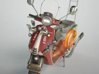 Cyber Scooter rigged and skinned Low-poly 3D model