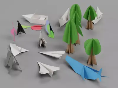 Paper Models Set Low-poly 3D model