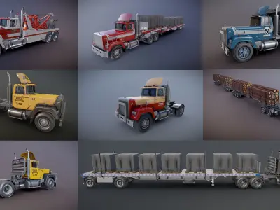 American semitrucks collection 3D Model Pack