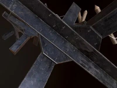 Hedgehog Antitank and barbed wire PBR Low-poly 3D model