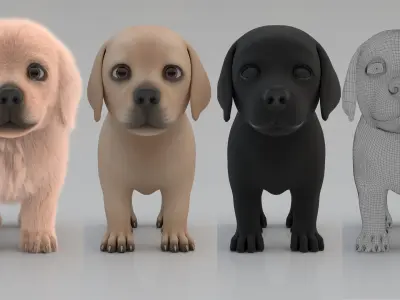 Dog Puppy Golden Retriever FUR ANIMATED 3D model