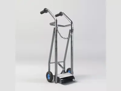 Industrial Stainless Steel Oxygen Cylinder Trolley Low-poly 3D model