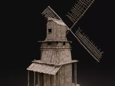 Next Gen AAA Wooden Viking Medieval Enterable Farm Windmill Free low-poly 3D model