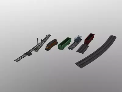 Wagons and Rails Low-poly 3D model