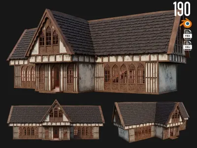 4 Old Medieval Houses Pack 4K Textures GameReady 189 to 192 Low-poly 3D model