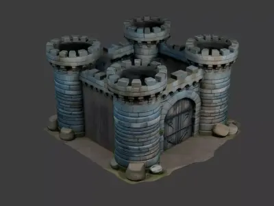 Medieval Castle Fortress with  Gate and Towers  Fantasy 3D Model Low-poly 3D model