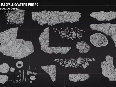Modular Concrete Debris Pack - 58 Assets PBR Game Ready Low-poly 3D model