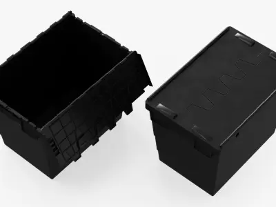 Industrial Plastic Bin with Interlocking Lid Black 3D model