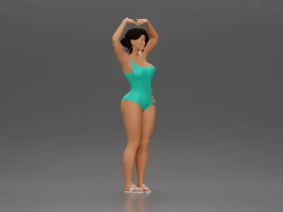 woman in turquoise swimsuit stretching with elegant ballet pose 3D print model