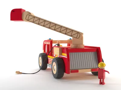 Fireman Truck Wood Toy - Camion de pompiers en bois - Jouet Low-poly 3D model