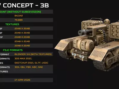 UGV Concept-3B-Desert-Dirty Low-poly 3D model