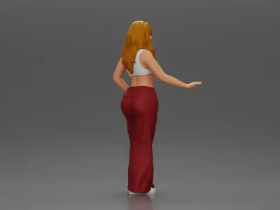 Chola style woman white top red baggy pants posing 3D print model