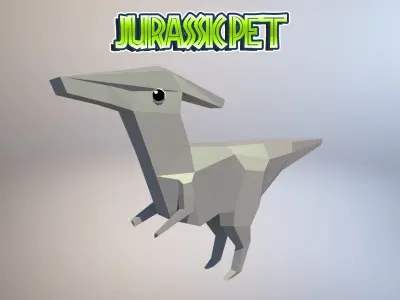 Parasaurolophus origami dinosaur Low-poly 3D model
