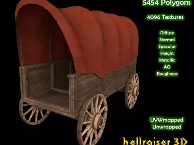 Wooden Wagon - PBR - Textured Low-poly 3D model