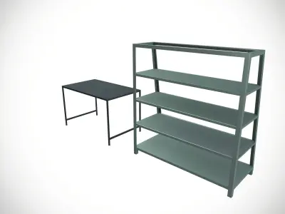 Metal Rack And Table Industrial Low-poly 3D model