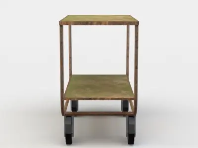 Trolley wooden table on wheels Low-poly 3D model