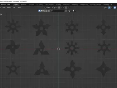 12 different shapes of ninja stars Shuriken Low-poly 3D model