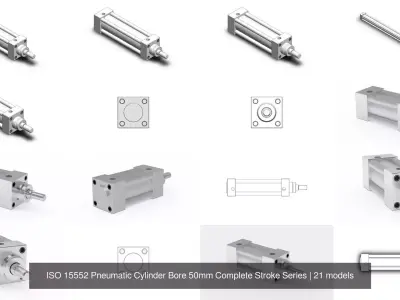 ISO 15552 Pneumatic Cylinder Bore 50mm Complete Stroke Series 3D Model Pack