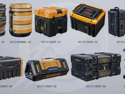  Sci-Fi Cargo Containers And Barrels X9 Package 