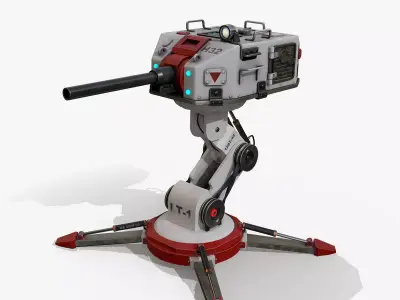 Retro-Futuristic Defense Turret  -Electro-Guardian Low-poly 3D model