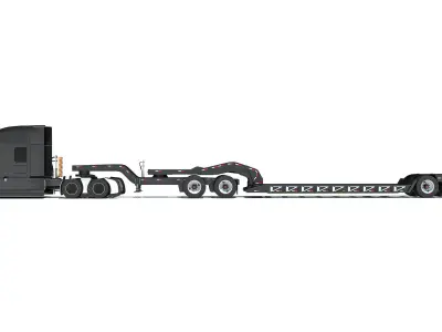 Heavy Truck with Lowboy Trailer 3D model buy