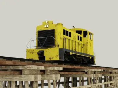 Locomotive and bridge trestle complete textures and materials  3D Model Pack