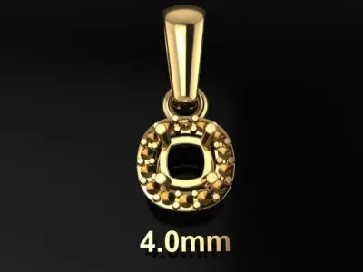 Dainty Diamond Halo Cushion Pendant With Bell 4mm 3D print model