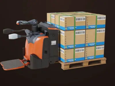 Forklift Trucks and Pallet Orange Collection All PBR Textures 3D Model Pack
