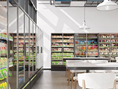 Modern industrial casual cafeteria snack bar lounge 3D model