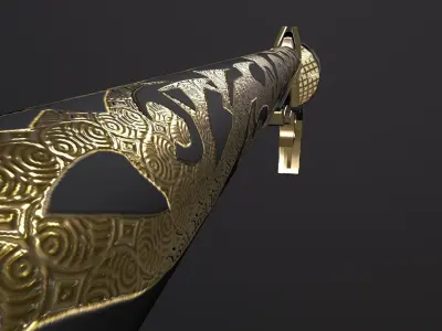 Low Poly Revolver Model gold and Low-poly 3D model