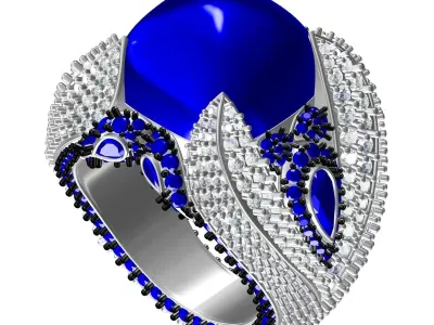 Antique Blue Sapphire Cabochon Cocktail Ring 3D print model