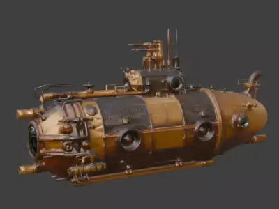 Steampunk Heavy Tactical Submarine 3D Model Low-poly 3D model