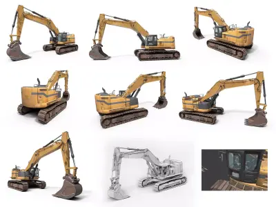 Collection of heavy and industrial vehicles Low-poly 3D model