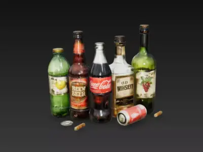 Dirty Glass Bottle Collection - Trash - Recycling PBR Low Poly Low-poly 3D model