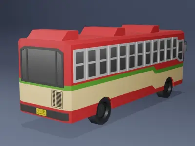 Red Thai bus Low poly v01 Low-poly 3D model