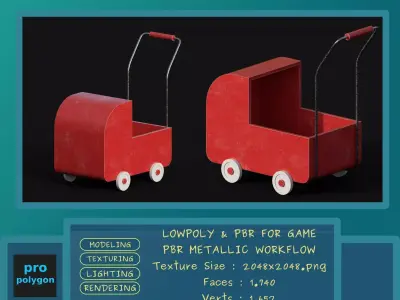 Vintage Baby Pram Toy Low-poly 3D model