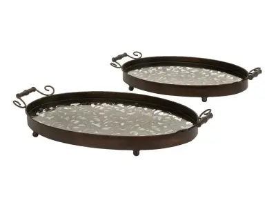  New Traditional Iron and Glass Damask Oval Trays Free 3D model