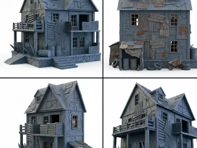 Post Apocalyptic Survivalist Shack Wasteland Ruined House 3D Free low-poly 3D model
