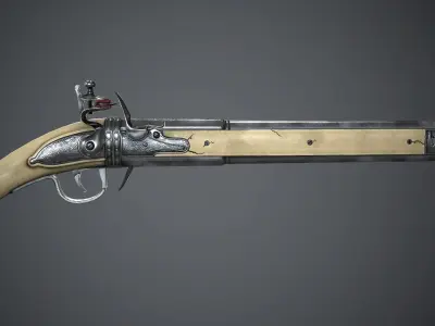 Flintlock Pistol Silver Wolf - Model and Textures Low-poly 3D model