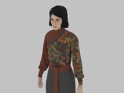 woman in asian clothes Low-poly 3D model 2