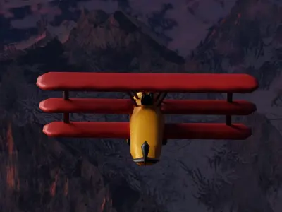 airplane low poly biplane flying above clouds Low-poly 3D model