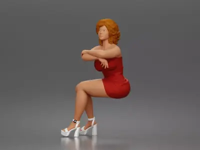 woman sitting thoughtfully in short dress arms gently crossed 3D print model