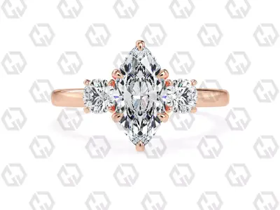 Ring 105 Marquise Shape 3 stone ring with round 3D print model