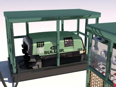 Hydraulic Hammer with Powerpack and Compressor 3D model