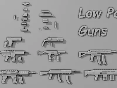 Low Poly Si-fi Guns Low-poly 3D model