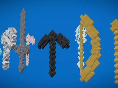 Minecraft weapon bundle 3D model