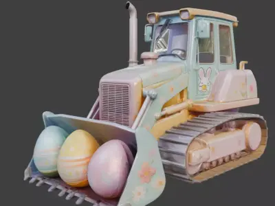 3D EASTER THEMED BULLDOZER WITH GIANT COLORFUL EGGS V03 Low-poly 3D model