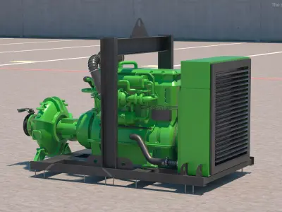 Mobile Diesel Water Pump on Frame 3D model
